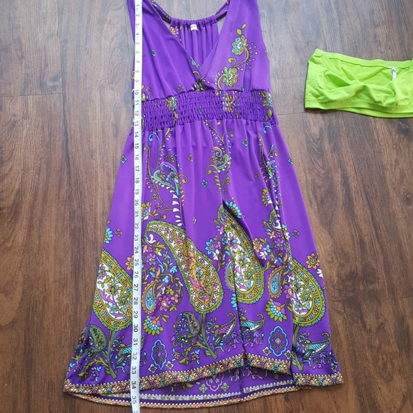 Purple Paisley Dress with Green Bandeau - Picture 6 of 7